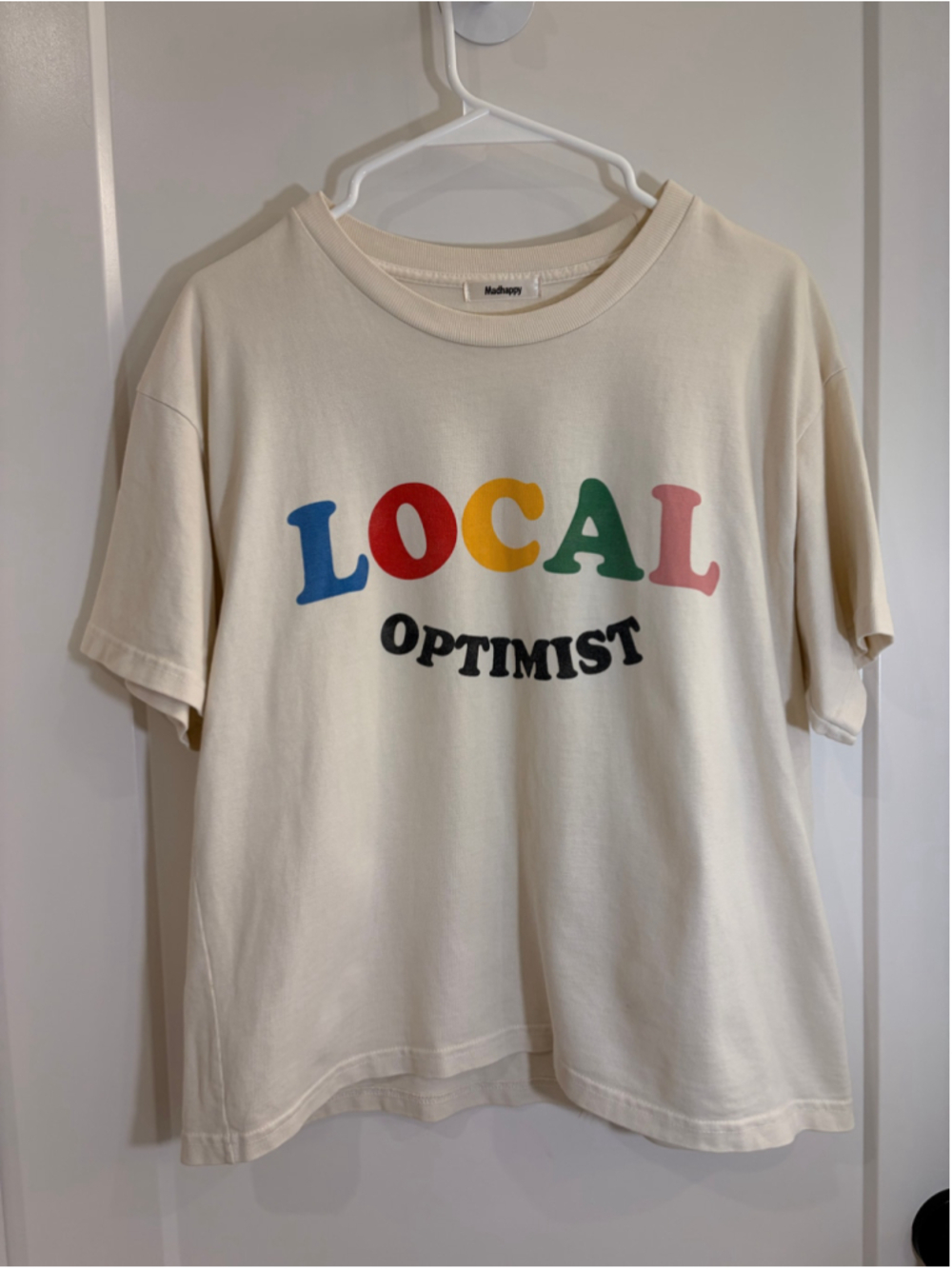 Madhappy Local Optimist Cream Graphic T-Shirt Made in USA Unisex Size Large